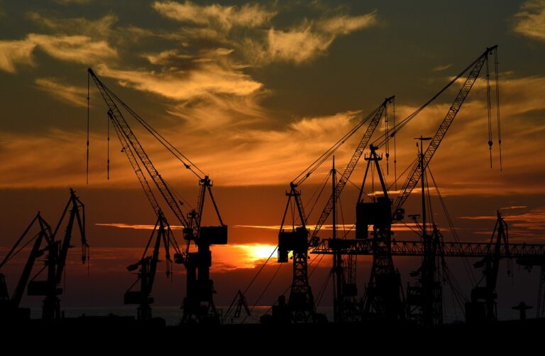 port, crane, silhouette